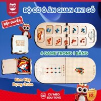 CU'MEO Bộ Cờ Dân Gian 4IN1 Cờ Ô Ăn Quan, Cờ Caro, Cờ Vây, Cờ Gánh, Cờ Nhảy, chất liệu Gỗ - EDU TOYS AQ1