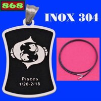 Cung hoàng đạo-Mặt dây chuyền cung Song Ngư (Pisces) inox kèm vòng cổ dây cao su đen