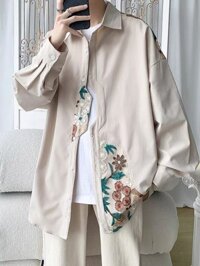 Cùng Ngày Giao Hàng Mới Phong Cách Trung Hoa Phong Cách Trung Hoa Áo Sơ Mi Thêu Nam Dài Tay Thiết Kế Niche Cặp Đôi Đường Phù Hợp Với Áo Sơ Mi Tây Tạng Áo Khoác Ngoài