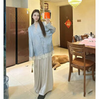 Cùng Ngày Vận Chuyển Phong Cách Trung Hoa Mới Cao Cấp Phong Cách Trung Hoa Áo Khoác Nữ Khâu Ren Khóa In Hình Mỏng Cổ Chữ V Áo Sơ Mi 25.1.3