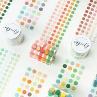 Cuộn 100-200 sticker tròn/ trái tim dán trang trí sổ tay, planner dính sẵn độc đáo