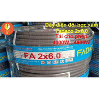 Cuộn 100 Mét dây điện 2 lõi 2x6.0 đồng nguyên chất, 2 vỏ bọc, tròn xám Fadaco