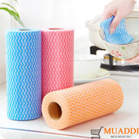 Cuộn giấy vải lau bếp lau bát đĩa đa năng siêu sạch bằng vải không dệt có thể giặt dùng lại dấp nước mà không bị mủn( 50 tờ )