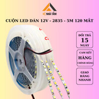 Cuộn led dây dán 5m dùng điện 12V siêu sáng 120 led/m có keo dán trang trí nội thất dán kệ tủ trưng bày