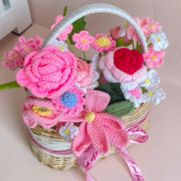 [CUONLENMAP] Giỏ hoa mây tre dáng thúng oval phối màu theo yêu cầu