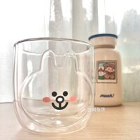 Cup cute double-layer cartoon rabbit head high borosilicate heat-resistant glass bunny water cup juice milk cup 280ml