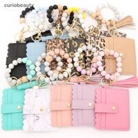 {Curui} Vòng tay hạt silicon Túi đựng thẻ da trơn Móc khóa Vòng tay đính cườm Silicone Vòng đeo tay Ví da sel Lắc tay {curiobeauty}