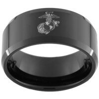 Custom Jewelry 10mm Black Tungsten Carbide Ring, One(1) USMC Marine Eagle Globe & Anchor Image (Full & Half Sizes 5-15)