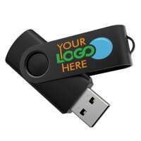 Custom USB Flash Drives Personalized 30+ Color Combos and Logo on 2-Sides - Assembled in USA - Grade A Memory - Black Body/Black Swivel - 2GB [Pack...