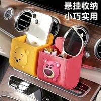 Cute Strawberry Bear Car Vent Storage Box Co-Pilot Sundries Storage Box Hanging Bag Disney Girls Car Sticker RaYC