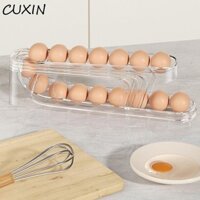 Cuxin Giá đỡ trứng lăn trượt tự động, Giá đỡ trứng cuộn bền bằng nhựa, Dụng cụ sắp xếp tủ lạnh trong suốt Tiện lợi hai lớp Máy phân phối trứng nhà bếp
