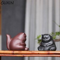 Cuxin Mèo Trà Thú Cưng, Handmade Tinh Tế Tím Mèo Đất Sét, Đồ Chơi Trang Trí Ô Tô Hình Thú Nhỏ Dễ Thương Các Bức Tượng Nhỏ Văn Phòng