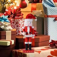 Cuxin Santa Nutcracker Con rối, Gỗ Lông râu Giáng sinh Đồ trang trí Nutcracker, Đồ trang trí trung tâm Màu đỏ với chuông Nutcracker Hình quà tặng