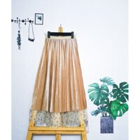 CV02: chân váy nhung xếp ly phối voan chấm bi