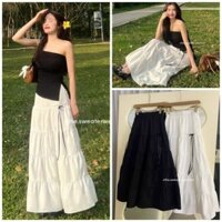 [CV54129] CHÂN VÁY XÒE DÀI MIDI 5 TẦNG ĐÍNH DÂY NƠ metwo.dearu - Chân váy dài maxi xòe rộng cạp chun ulzzang Hàn Quốc