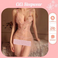 CV82 Váy ngủ ren màu hồng xuyên thấu thêu hoa cực xinh CICI SLEEPWEAR