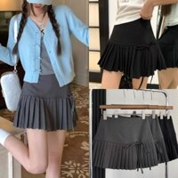 [CV8883] CHÂN VÁY XẾP LY NHỎ THẮT NƠ metwo.dearu - Chân váy ngắn xòe QC cạp cao có lót trong dày dặn ulzzang Hàn Quốc