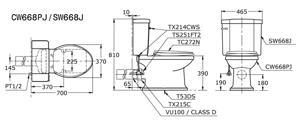 Bồn cầu TOTO CW668PJ#W/SW668J/214#W/TC393VS#W/HAP004A-F/TX215C/T53DSR#W