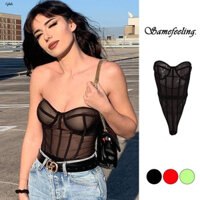 Cybelesf Nữ Mùa Hè Gợi Cảm Bodycon Áo liền quần Bodysuit Lưới Đen Trong Suốt Body