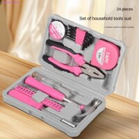 Cyberglide Bộ công cụ sửa chữa 24 / 13 chiếc, với hộp dụng cụ bằng nhựa Bộ dụng cụ cầm tay bền bỉ, Máy cắt búa đa năng Màu hồng Essentials DIY Tool Hộ gia đình