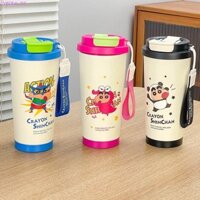 Cyberglide Crayon Shin Chan Thermos Cup, Cốc giữ nhiệt cà phê chống rò rỉ chịu nhiệt, Cốc nước Lớp lót gốm có ống hút 550ml Bình chân không cách nhiệt cho trẻ em bé gái bé trai