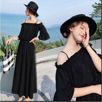 Đ 2   (  ĐẦM BẦU BIG SIZE) Đầm voan  trễ vai dáng dài đi biển cho các mẹ bầu