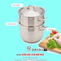 D- Bộ nồi xửng hấp 2 tầng FIVESTAR size 32cm 3 đáy sử dụng đa năng dùng nấu soup - có thể luộc được 2 còn gà, hấp 2