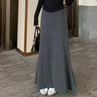 D-Chân váy nữ dáng dài chữ A Luna , chân váy dáng dài len tăm lông thỏ suông đi học, đi chơi