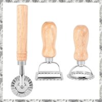 [D E O K] Bộ cắt mì ống Ravioli 3 mảnh, Máy làm tem Ravioli có tay cầm bằng gỗ Máy cắt mì ống Ravioli cho Ravioli, Pasta, Bánh bao Lasagna, Pierogi