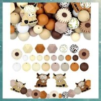 [D G Y J] 76 Chiếc Hạt Silicon Bò Hình Động Vật, Hạt Bò Nâu Trắng Để Thủ Công DIY, Móc Khóa, Vòng Tay, Bút
