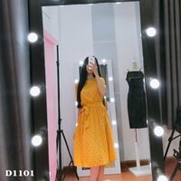 D1101- Đầm vàng chấm bi cột eo