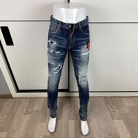 D2  Quần jeans Xanh Dương Có Khóa Kéo Trước Thời Trang Đường Phố Mới Cho Nam Quần Jean Dáng Ôm Vừa Vặn Chất Lượng Cao Hình Vẽ Chấm Bi Có Thể Giặt Nước Hoài Niệm hip hop