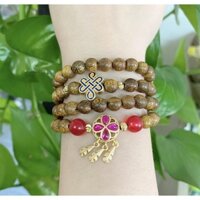 D34 - Vòng tay trầm hương 108 hạt mix Cỏ bốn lá và Nút kết đồng tâm vòng gỗ trầm hương Phúc Mạnh Minh.