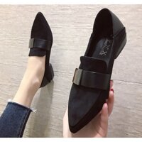 D352- giày tây nữ quai ngang, giày lười đế thấp da lộn hàng quảng châu cao cấp