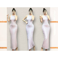 D767 - Đầm Body Dài Sát Nách Sọc Basic - Ngọc Lucie