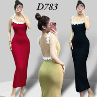 D783 - Đầm Body 2 Dây Bông Hồng Hở Lưng Sâu - Ngọc Lucie