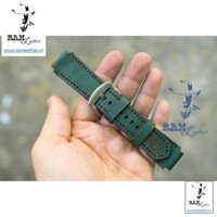(DA BÒ CAO CẤP) Dây đồng hồ da bò cho Casio 1200 / 1300 / 1100 và Seiko/ SK- Da bò xanh rêu cực đẹp ,