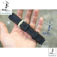 (DA BÒ CAO CẤP) Dây đồng hồ da bò cho Casio 1200 / 1300 / 1100 và Seiko/ SK - Da bò lộn navy chỉ vàng ,