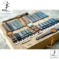 (DA BÒ CAO CẤP) Dây đồng hồ da bò cho Casio 1200 / 1300 / 1100 và Seiko/ SK - Da bò lộn xanh đậm ,