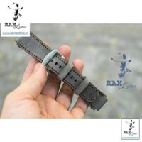 (DA BÒ CAO CẤP) Dây đồng hồ da bò cho Casio 1200 / 1300 / 1100 và Seiko/ SK - Da bò xám than quân đội Đức ,