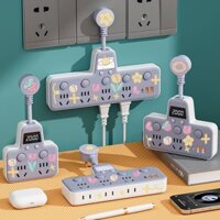 Đa chức năng phổ quát USB Ổ cắm đa năng với nhiều ổ cắm, bộ chuyển đổi phích cắm có đèn ngủ, hiển thị đồng hồ và dây nối