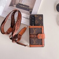 Da cổ điển sành điệu có hộp đựng thẻ cho Samsung Galaxy Z Fold 5 5G gấp Galaxy Z Fold 1 2 3 4 5 có dây buộc dài có thể mang theo đường chéo