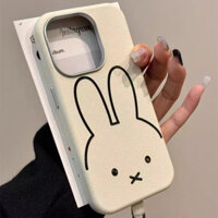 Da Dễ Thương Miffy Bunny Có Vòng Tay Vỏ Điện Thoại Chống Sốc Cho IPhone 16 Pro Max 15 14 13 12 Pro Max Vỏ Mạ Điện Bảo Vệ Ống Kính Máy Ảnh Ốp Lưng Cứng IPhone