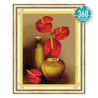 (ĐÃ ĐÍNH) Tranh đính đá thành phẩm BÌNH HOA MÔN 60x40cm AH71306