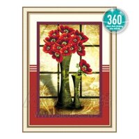 (ĐÃ ĐÍNH) Tranh đính đá thành phẩm BÌNH HOA CỔ ĐIỂN 46x65cm AH71285