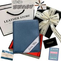 [ĐÃ GÓI QUÀ TẾT VALENTINE 14/2]  Ví Nam Khắc Tên Da Bò thật Saffiano Sọc Chéo Tặng Hộp Nơ Túi Thiệp