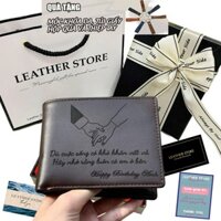 [ĐÃ GÓI QUÀ ] Ví Nam Khắc Tên Da Bò Nappa Trơn - Tặng Hộp Nơ Túi Thiệp Làm Quà