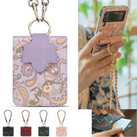 Da Hàn Quốc Samsung GALAXY {Z Flip6 / Z Flip5 / Z Flip4 / Z Flip3} Ốp Điện Thoại Dây Đeo Tay Thẻ Túi Nhật Ký Vòng Paisley