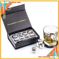 Đá lạnh inox không tan cao cấp AMERIGO màu bạc 8 viên (kèm theo 1 cây gắp + 2 đế lót cốc)