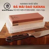 Đá mài dao Naniwa thương hiệu KATANA 2 viên độ mịn trung và cao #1000/#6000 (185x65x30mm) - NKP-1000/6000C đế kèm hộp đựng bảo quản